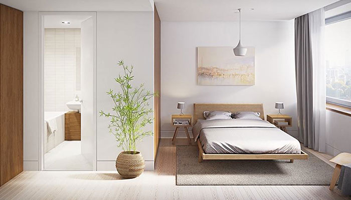 Elegant bedroom interior with cozy lighting